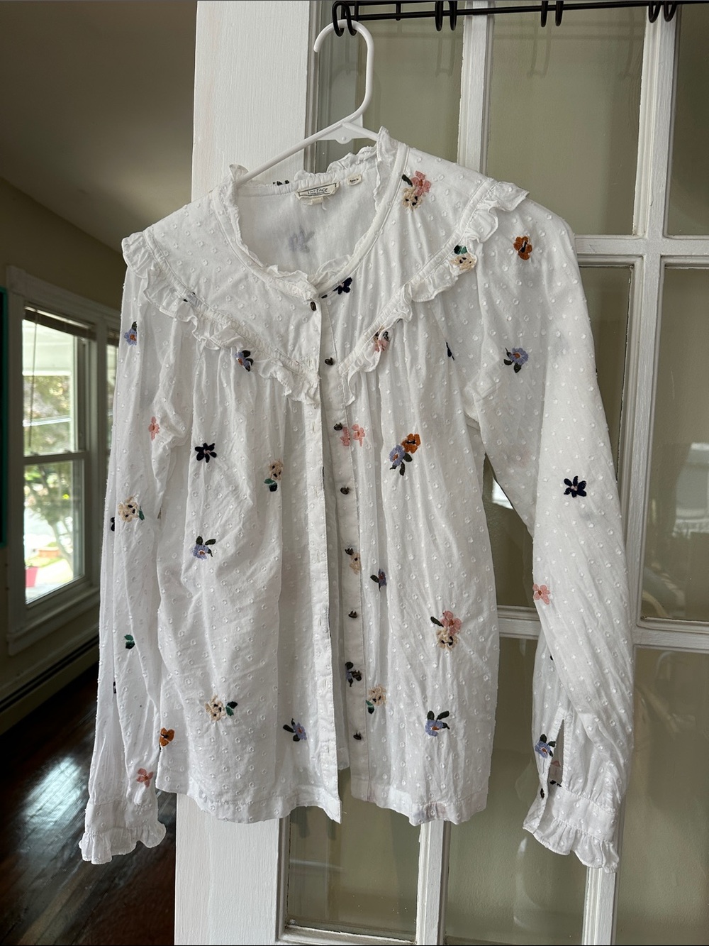 Fat Face White Swiss Dot Floral Button-Up Blouse